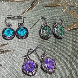Gift Idea: 3 pairs of crystal earrings: pale green, turquoise, amethyst purple